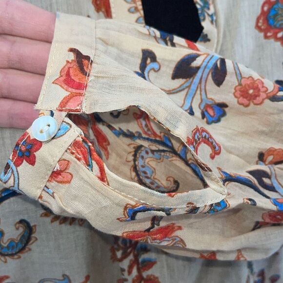 Dolma Womens Floral Split Neck Hi-Low Cotton Blouse Top Beige Multi Small‎ NWT - Picture 6 of 10